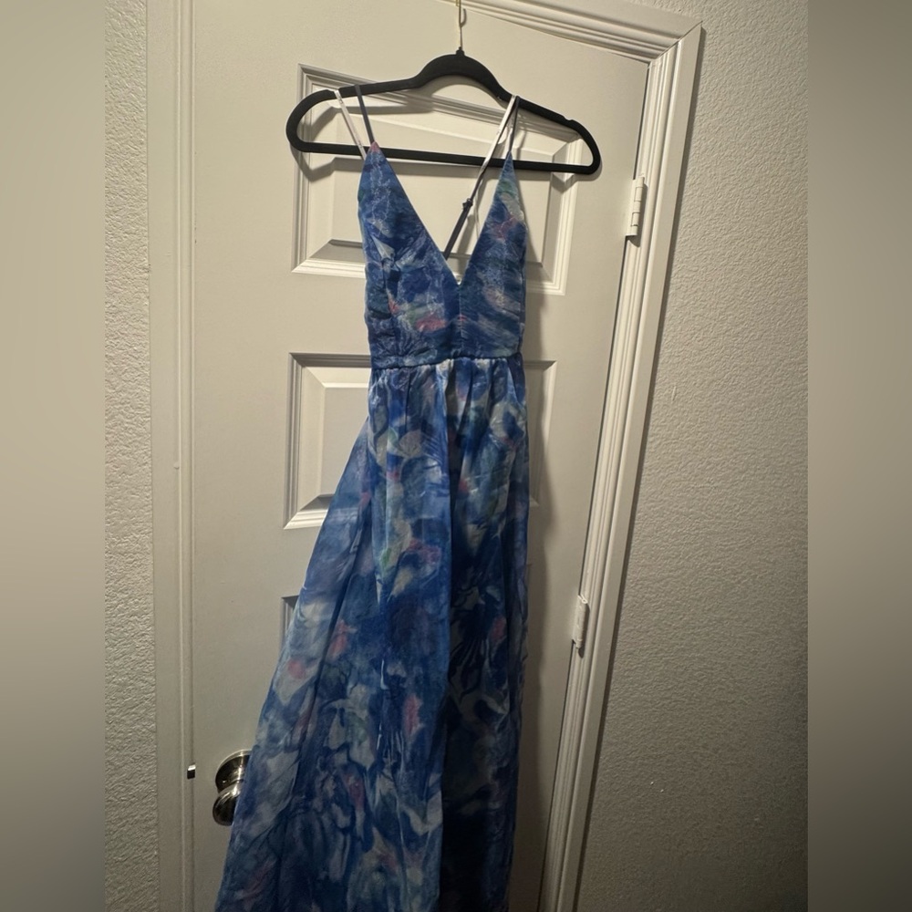 Lulu's Oceanic Blue and White Maxi Dress
